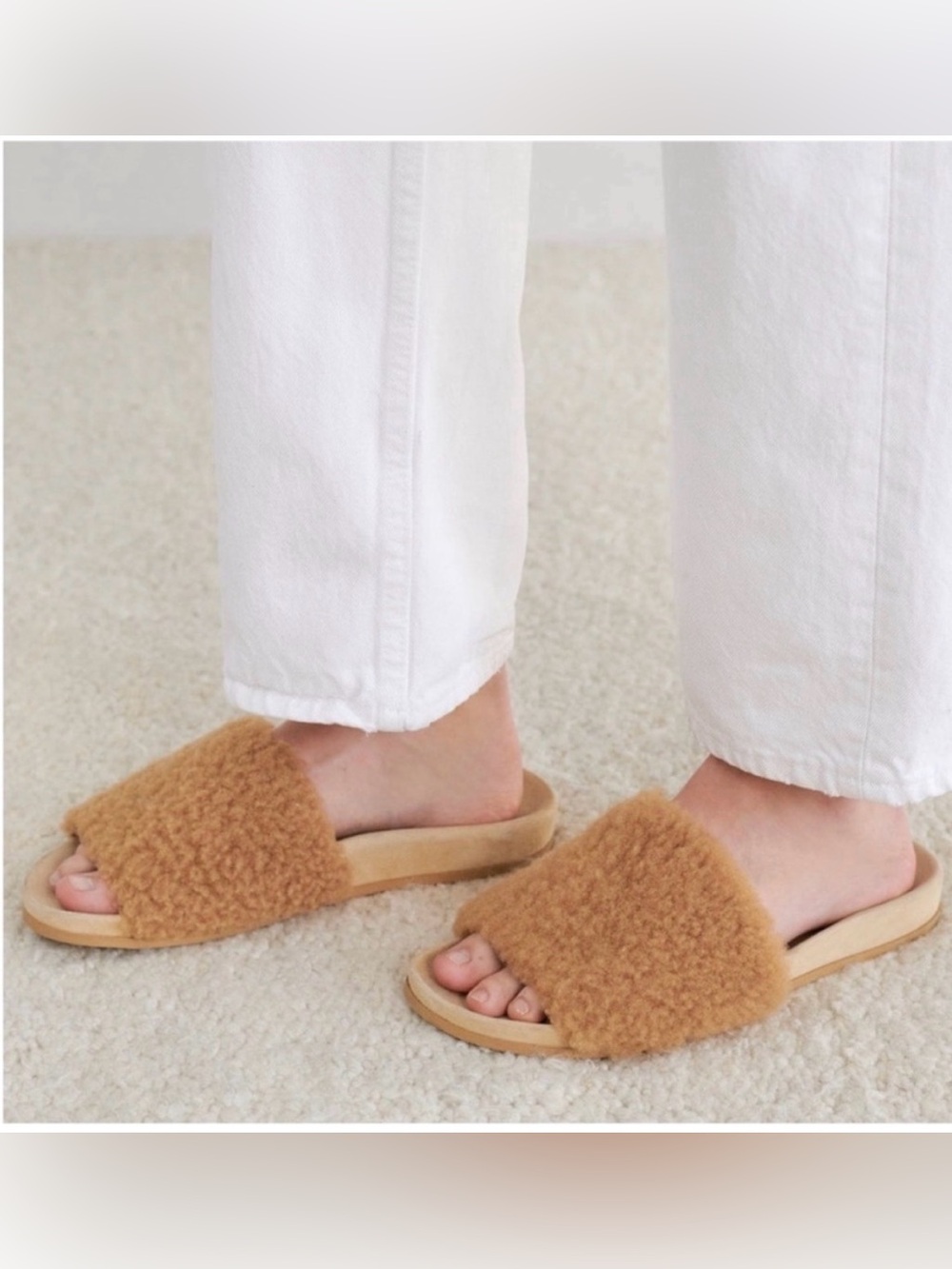 Shearling Slide Sandals in Tan- Women